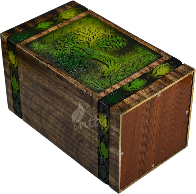Handcarved Wooden Cremation Urn – Tree of Life Design – Suitable for Adult Men & Women, Mom & Dad – 100 Cu/in Capacity