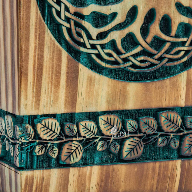 Handmade Rosewood Urn – Celtic Pine Tree of Life – Suitable for Adult & Dog Ashes – Small (8Hx4.75W, 115 Cu/in)