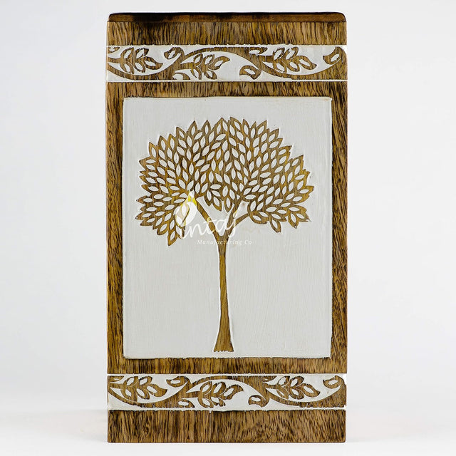 Handcarved Wooden Cremation Urn – Pyramidal Tree of Life Design – Suitable for Adult Men & Women, Mom & Dad, Pets – 115 Cu/in Capacity