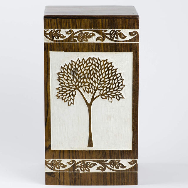 Handmade Rosewood Cremation Urn – Pyramidal Tree of Life Design – Suitable for Adult Men & Women, Mom & Dad – 150 Cu/in Capacity
