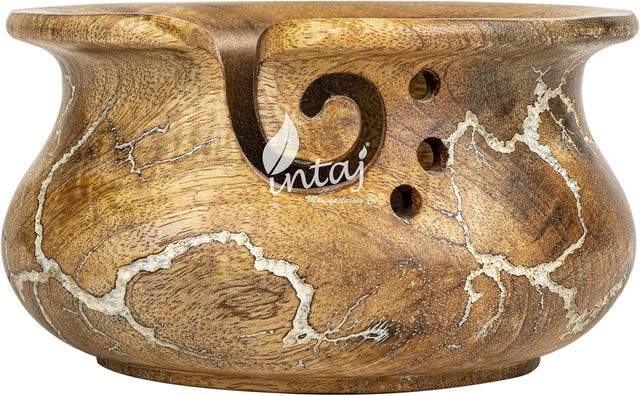 Handcrafted Wooden Yarn Bowl – Mango Wood, Ideal for Knitting & Crocheting – Perfect Gift for Yarn Lovers – X-Large (7" Dia x 4" H)