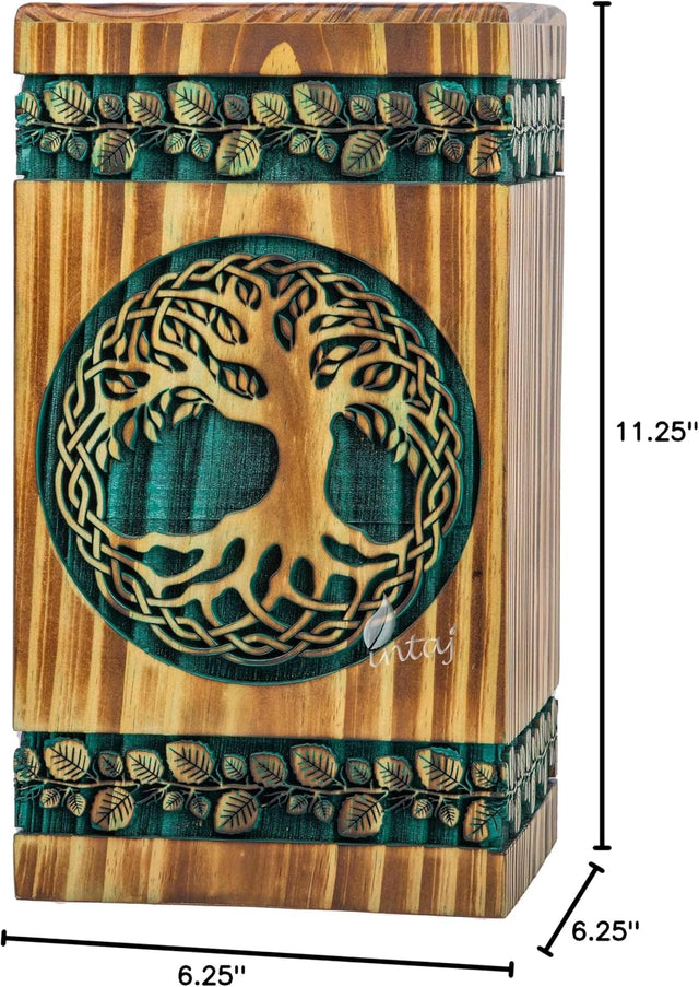 Handmade Rosewood Urn – Celtic Pine Tree of Life – Suitable for Adult & Dog Ashes – Medium (9.5Hx5.5W, 180 Cu/in)