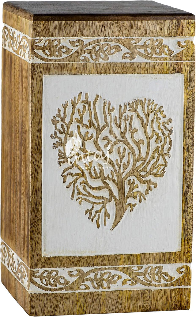 Handcarved Wooden Cremation Urn – Antique Heart Tree of Life in Rosewood – Suitable for Adult Men & Women, Mom & Dad, Pets – 180 Cu/in Capacity