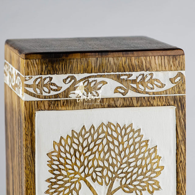 Handcarved Wooden Cremation Urn – Pyramidal Tree of Life Design – Suitable for Adult Men & Women, Mom & Dad, Pets – 180 Cu/in Capacity