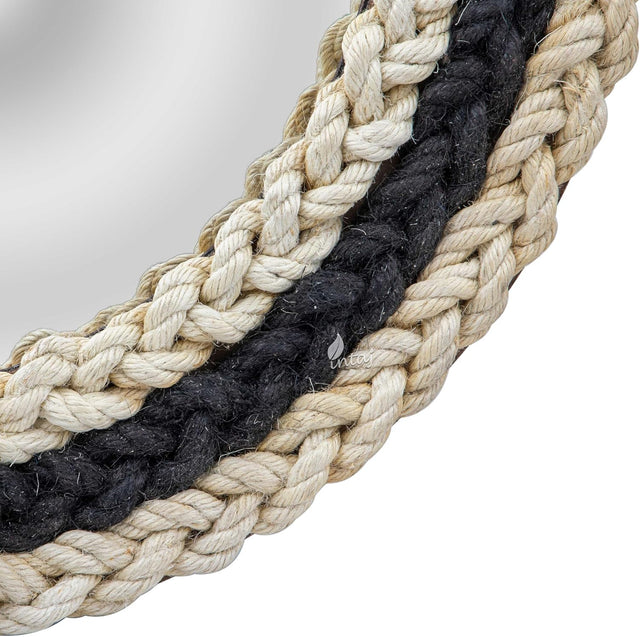 Rustic Rope Round Wall Mirror - Nautical Decorative Wall Mirror Handcrafted - Large Wall Home Decor Mirror for Bathroom, Bedroom, Entryway, Living Room (20x20, Braided Black and White)