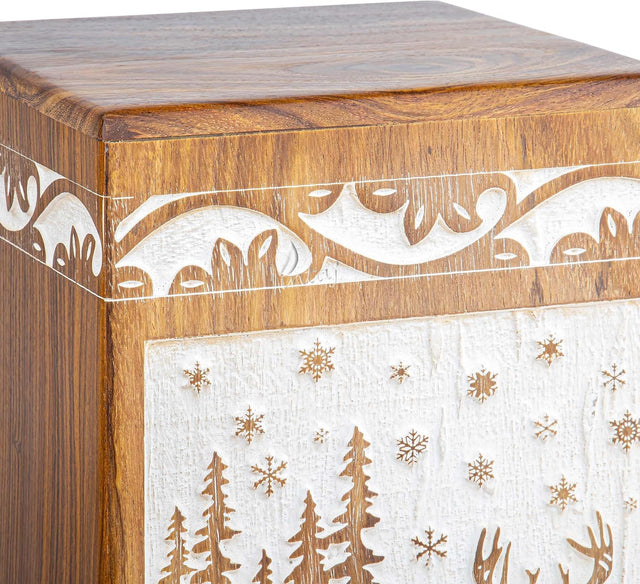 Handcarved Wooden Cremation Urn – Deer Carved Design in White Rosewood – Suitable for Adult Men & Women, Mom & Dad, and Pet Dogs – 115 Cu/in Capacity