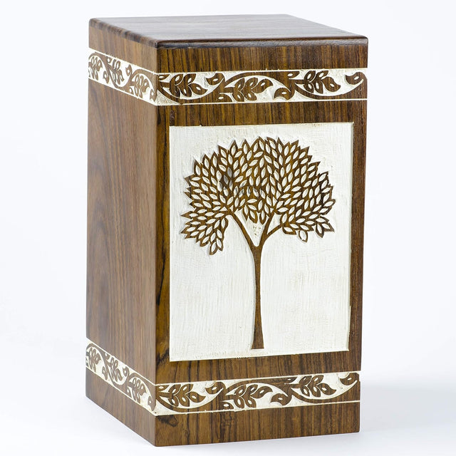 Handmade Rosewood Cremation Urn – Pyramidal Tree of Life Design – Suitable for Adult Men & Women, Mom & Dad – 150 Cu/in Capacity