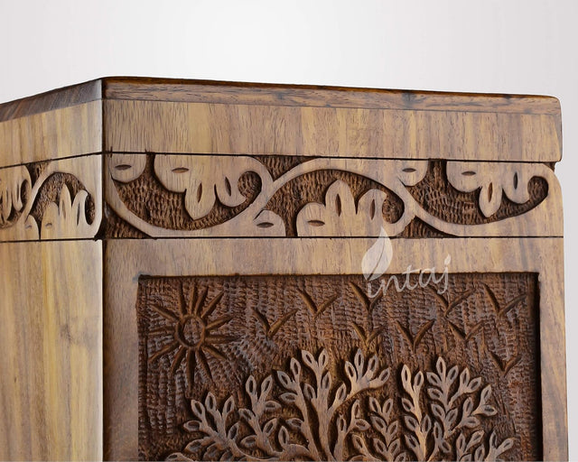 Handcarved Wooden Cremation Urn – Tree of Life Design – Suitable for Adult Men & Women, Mom & Dad – 118 Cu/in Capacity