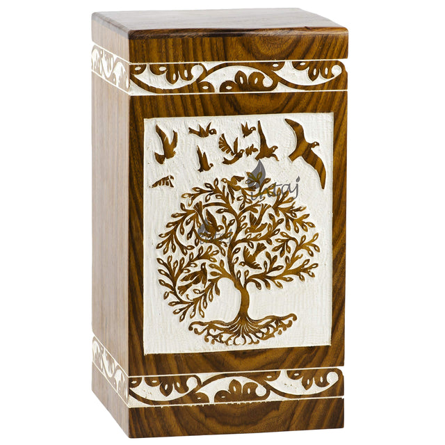 Tree of Life Wooden Urn – Suitable for Men, Women, Mom & Dad – 20lbs Capacity – Mini Rosewood Keepsake Cremation Urn