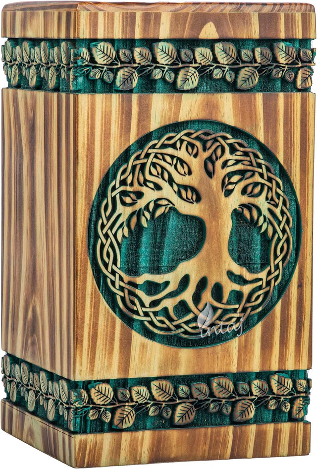 Handmade Rosewood Urn – Celtic Pine Tree of Life – Suitable for Adult & Dog Ashes – Medium (9.5Hx5.5W, 180 Cu/in)