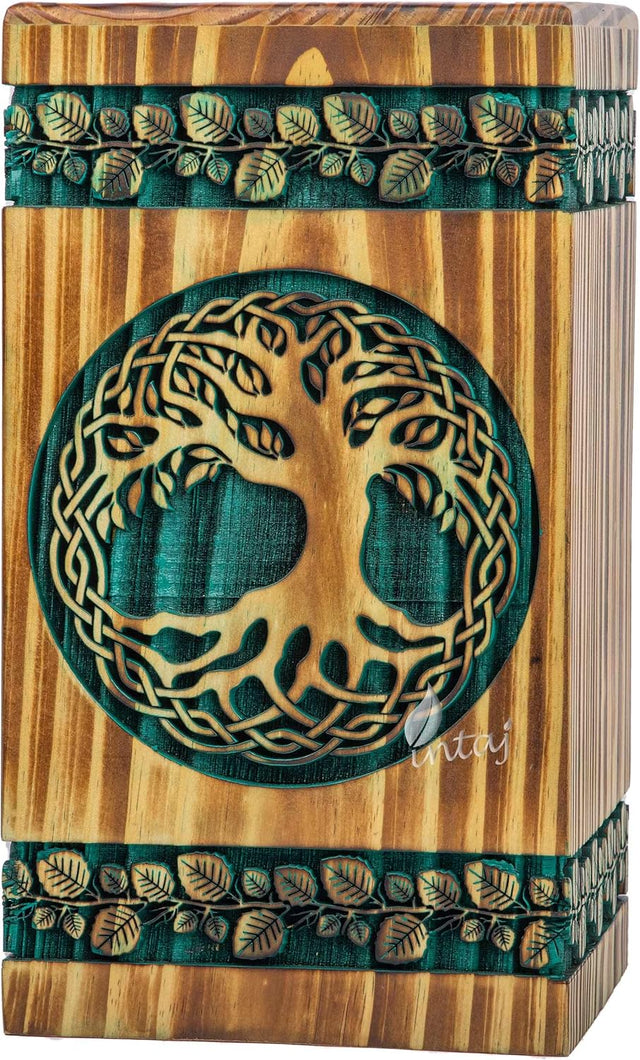 Handmade Rosewood Urn – Celtic Pine Tree of Life – Suitable for Adult & Dog Ashes – X-Small (7.5Hx4.25W, 100 Cu/in)