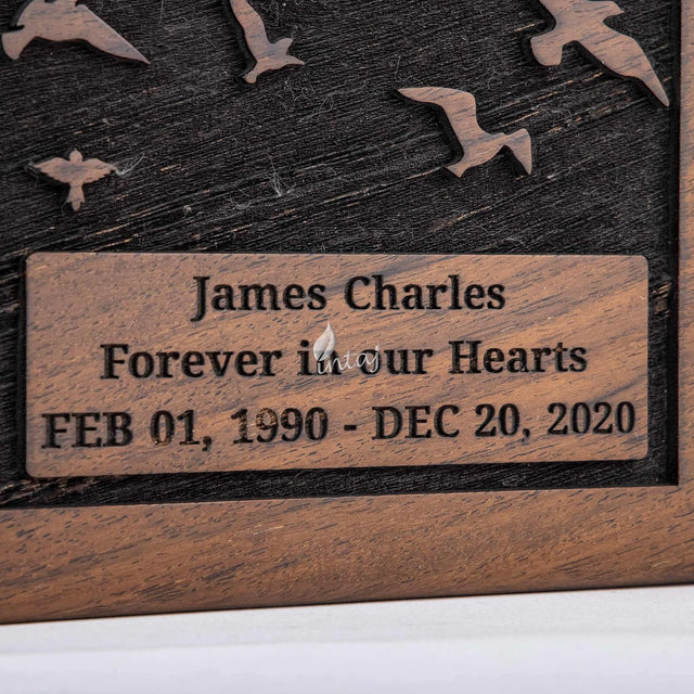 Handcarved Wooden Cremation Urn – Customised Tree of Life Birds Design – Suitable for Adult Men & Women, Mom & Dad – 110 Cu/in Capacity