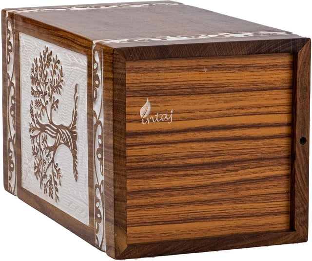 Handcarved Wooden Cremation Urn – Tree of Life Design in Antique Rosewood – Suitable for Adult Men & Women, Mom & Dad – 640 Cu/in Capacity