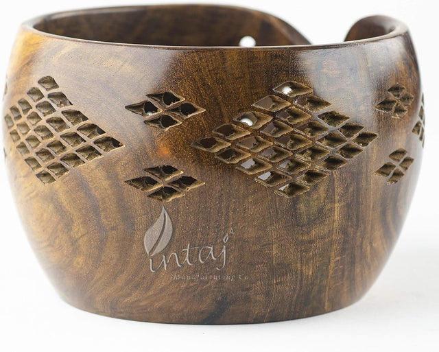 Rosewood Yarn Bowl for Knitting Crocheting - Wooden Knitting Yarn Bowl Handcrafted (Rosewood, 4Hx7D)