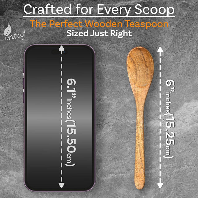 Handcrafted Wooden Spoons – 6-Piece Set, 6-Inch Honey Spoons for Tea and Coffee – Tiny Hardwood Spoons for Stirring – Eco-Friendly Bamboo Utensils Set