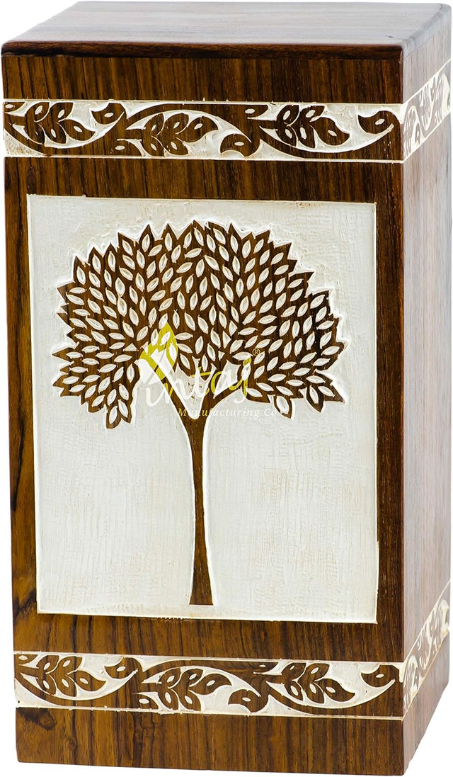 Handmade Rosewood Cremation Urn – Pyramidal Tree of Life Design – Suitable for Adult Men & Women, Mom & Dad – 100 Cu/in Capacity