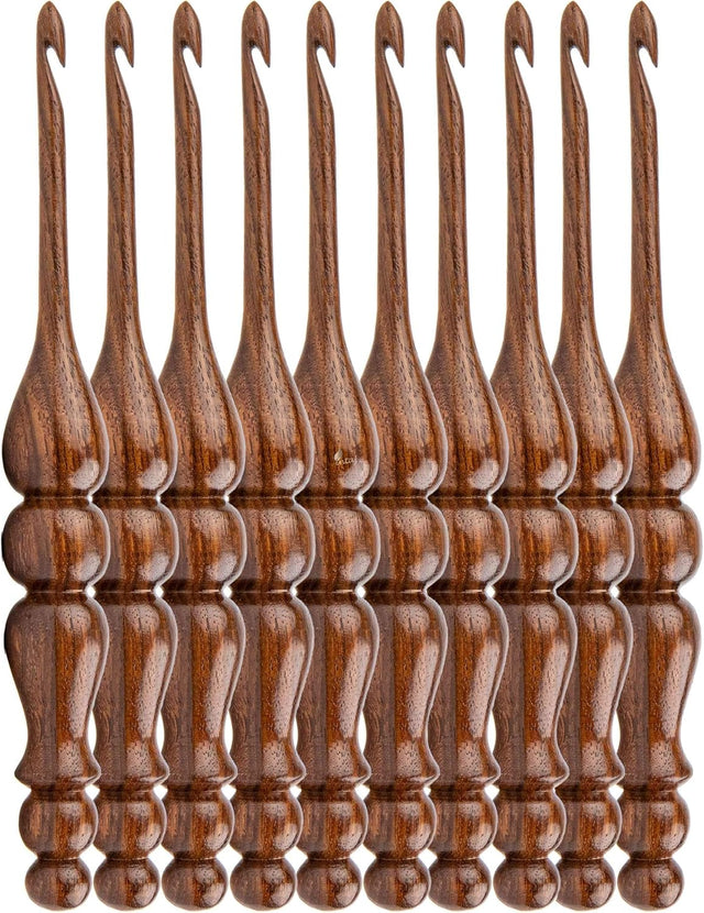 Handmade Wooden Crochet Hook - Rosewood Needle Crochet Hooks Set - Yarn Craft Knitting Needle for Chrocheting Lace Doilies Flower Projects (Set of 10 (7" L), Ergonomic Turned Rosewood)