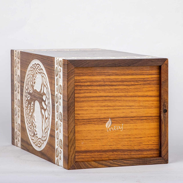 Handcarved Wooden Keepsake Urn – Tree of Life Design – Suitable for Pet Dogs – 6.5 Cu/in Capacity