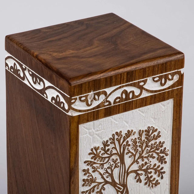 Handcarved Wooden Cremation Urn – Tree of Life – Suitable for Adults – 640lbs Capacity