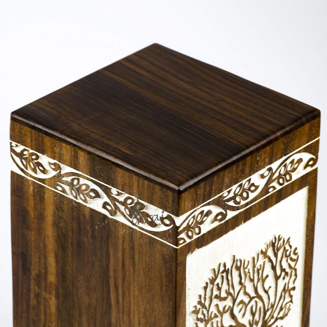 Handcarved Wooden Cremation Urn β Tree of Life Design with White Rosewood Heart β Suitable for Adult Men & Women, Mom & Dad, Pets β 115 Cu/in Capacity