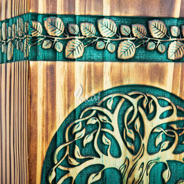 Hand-Carved Wooden Cremation Urn – Tree of Life – Suitable for Adult Male & Female – 250lbs