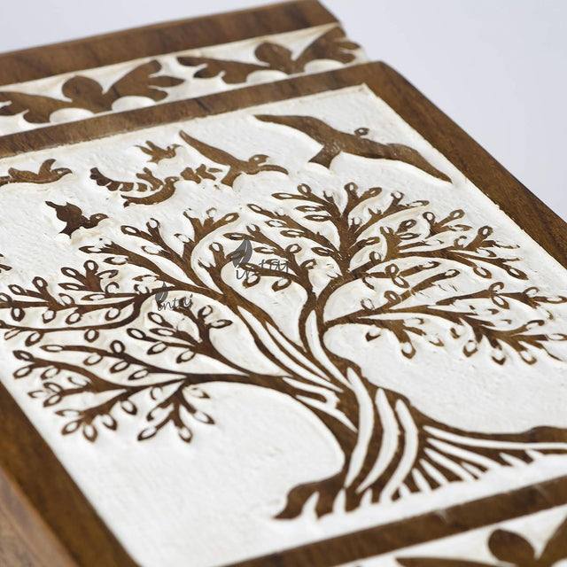 Handcarved Wooden Cremation Urn – Soulful Tree of Life Design – Suitable for Keepsake Ashes or Small Memorial – 100 Cu/in Capacity – Antique Finish (Keepsake, Tree 73 Design)