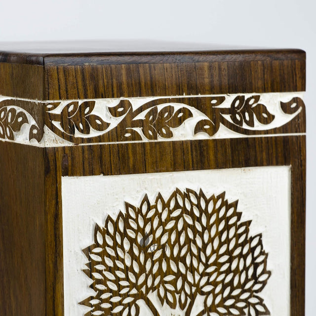 Handmade Rosewood Cremation Urn – Pyramidal Tree of Life Design – Suitable for Adult Men & Women, Mom & Dad – 150 Cu/in Capacity