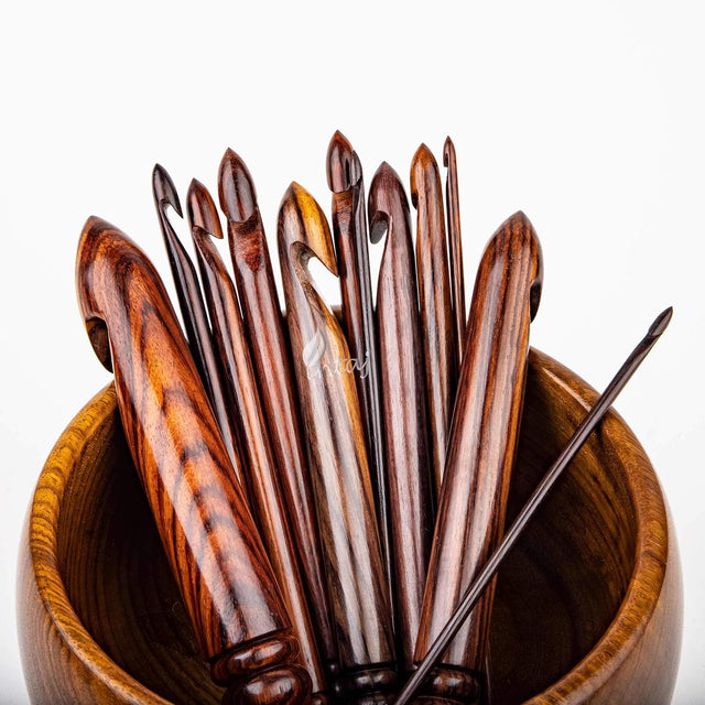 VAHandmade Wooden Crochet Hook - Set of 12 Rosewood Needle Crochet Hooks Set - Yarn Craft Knitting Needle for Chrocheting Lace Doilies Flower Projects (Rosewood, Set of 12 (1mm-25mm))