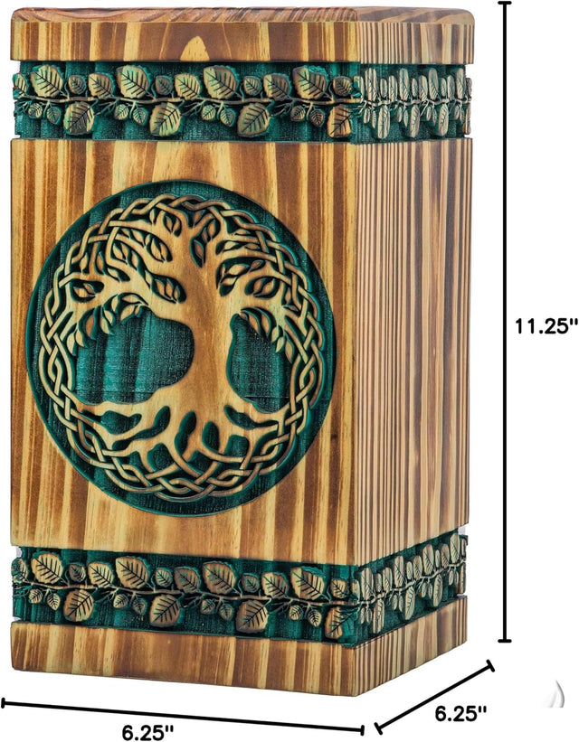 Handmade Rosewood Urn – Celtic Pine Tree of Life – Suitable for Adult & Dog Ashes – Large (11.25Hx6.25W, 250 Cu/in)