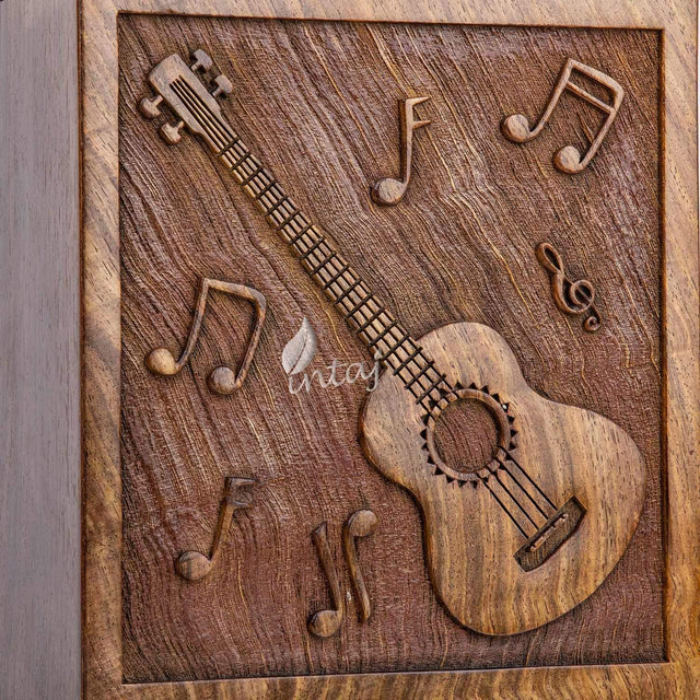 Handcarved Wooden Cremation Urn – Guitar Design Memorial Urn – Suitable for Adult Men & Women, Children & Pets – 250lbs Capacity