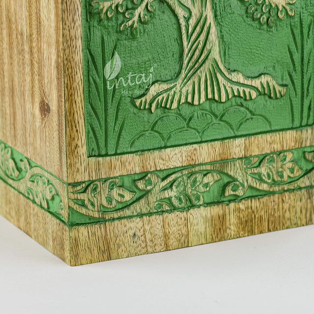 Handcarved Wooden Cremation Urn – Fresh Green Tree of Life in Rosewood – Suitable for Adult Men & Women, Mom & Dad, Pets – 250 Cu/in Capacity