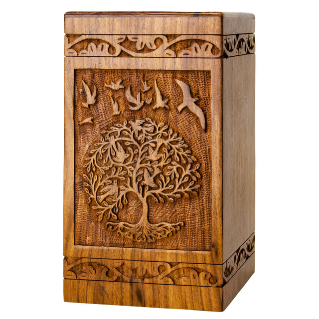 Tree of Life Wooden Urn – Suitable for Men, Women, Mom & Dad – 20lbs Capacity – Mini Rosewood Keepsake Cremation Urn