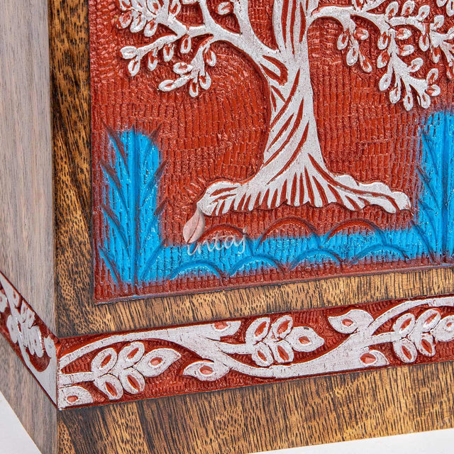 Handcarved Wooden Cremation Urn – Tree of Life Design – Suitable for Adult Men & Women, Mom & Dad, Dogs – 115lbs Capacity