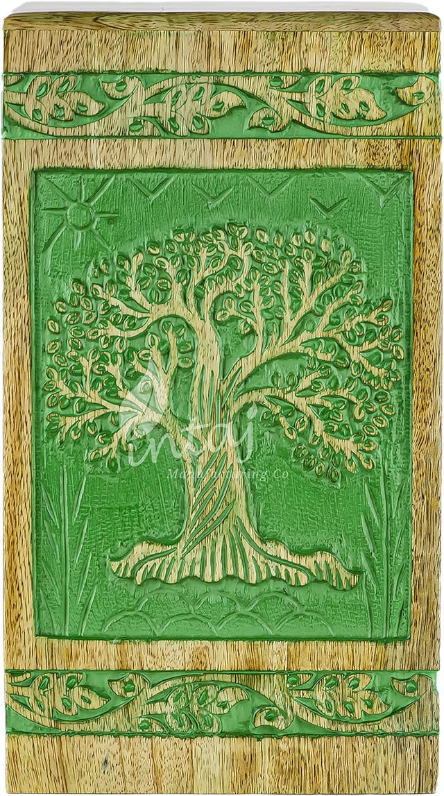 Handcarved Wooden Cremation Urn – Fresh Green Tree of Life in Rosewood – Suitable for Adult Men & Women, Mom & Dad, Pets – 250 Cu/in Capacity