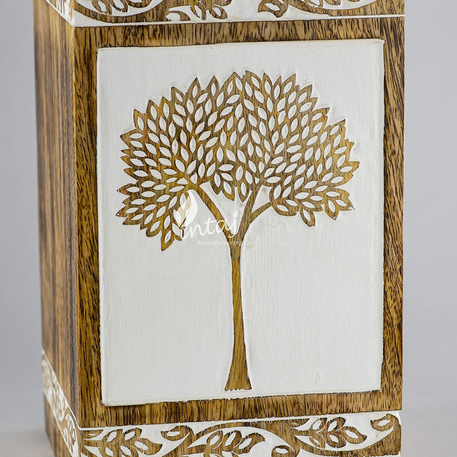 Handcarved Wooden Cremation Urn – Pyramidal Tree of Life Design – Suitable for Adult Men & Women, Mom & Dad, Pets – 180 Cu/in Capacity
