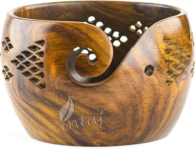 Rosewood Yarn Bowl for Knitting Crocheting - Wooden Knitting Yarn Bowl Handcrafted (Rosewood, 4Hx7D)