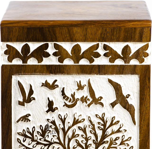 Handcarved Wooden Cremation Urn – Soulful Tree of Life Design – Suitable for Keepsake Ashes or Small Memorial – 100 Cu/in Capacity – Antique Finish (Keepsake, Tree 73 Design)
