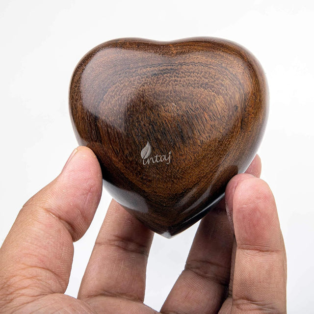 Handcarved Wooden Heart Cremation Urn – Hummingbird Design – Suitable for Dogs & Cats – 14 Cu/in Capacity