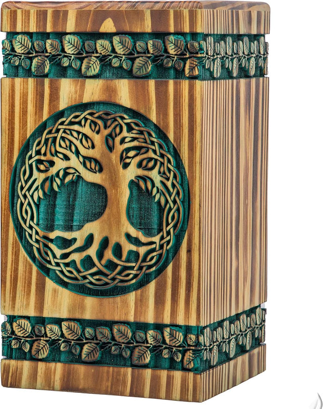 Handmade Rosewood Urn – Celtic Pine Tree of Life – Suitable for Adult & Dog Ashes – Large (11.25Hx6.25W, 250 Cu/in)