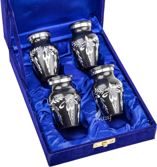Handcrafted Diamond Cut Cremation Urns – Charcoal Finish Design – Suitable for Adult Men & Women, Mom & Dad – Small Set of 4