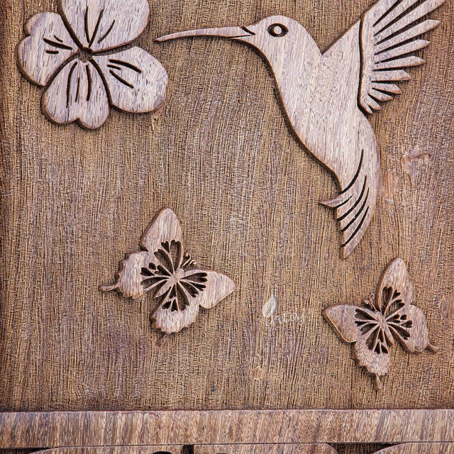 Handcarved Wooden Cremation Urn – White Butterfly Birds with Hummingbird Design – Suitable for Adult Men & Women – 115 Cu/in Capacity