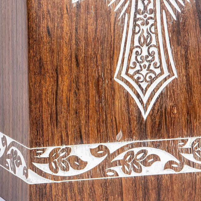 andcarved Wooden Cremation Urn – Grace and Mercy Cross Design – Suitable for Adult Men & Women, Mom & Dad – 180 Cu/in Capacity – Antique Latin Cross