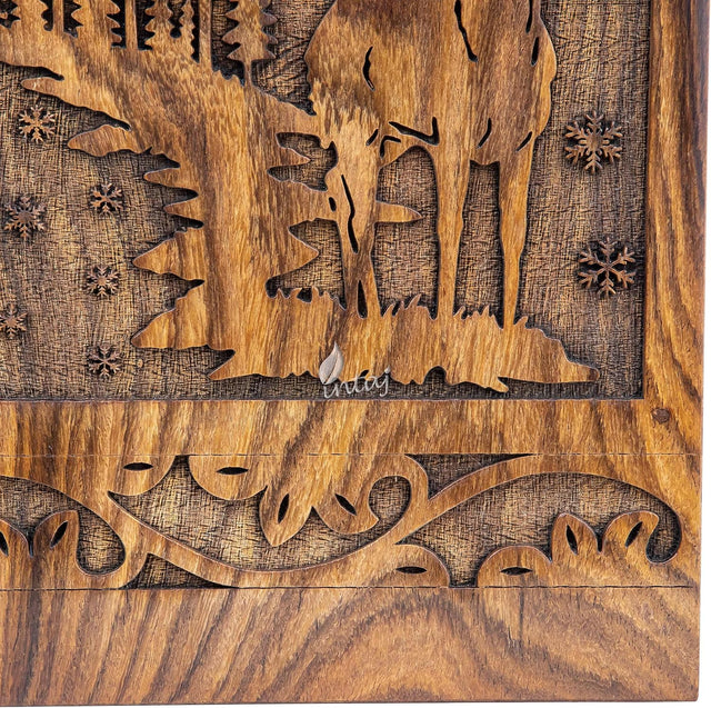 Handcarved Wooden Cremation Urn – Deer Carved Design in Custom Rosewood – Suitable for Adult Men & Women and Pet Dogs – 250 Cu/in Capacity