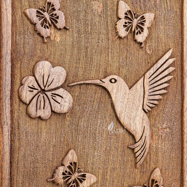 Handcarved Wooden Cremation Urn – White Butterfly Birds with Hummingbird Design – Suitable for Adult Men & Women – 180lbs Capacity