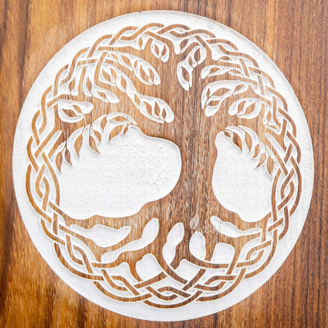 Handcarved Wooden Cremation Urn – Tree of Life Design – Suitable for Pet Dogs – 180 Cu/in Capacity