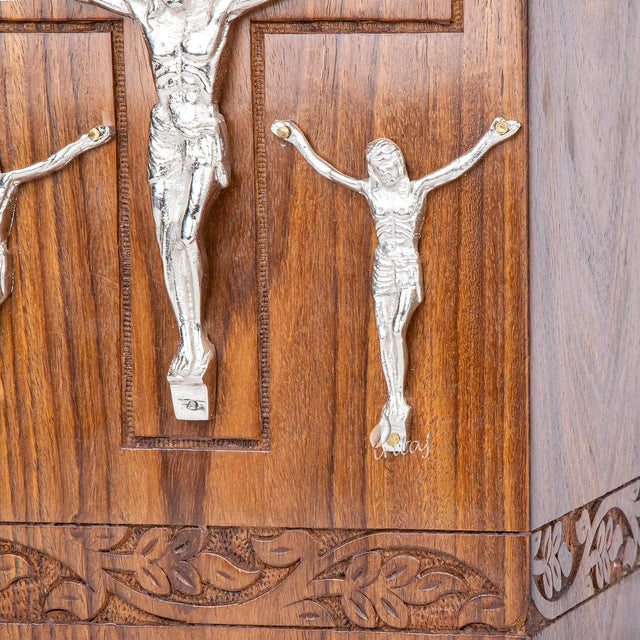 Handcarved Wooden Cremation Urn – Cross & Jesus Design – Suitable for Adult Men & Women, Mom & Dad, Pets & Cats – 250 Cu/in Capacity
