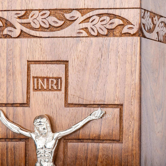Handcarved Wooden Cremation Urn – Cross & Jesus Design – Suitable for Adult Men & Women, Mom & Dad, Pets & Cats – 180 Cu/in Capacity