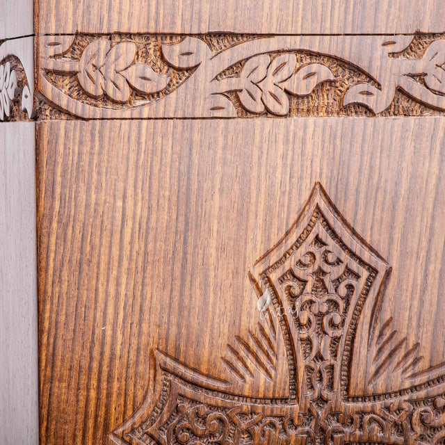 Handcarved Wooden Cremation Urn – Grace and Mercy Latin Cross Design – Suitable for Adult Men & Women, Mom & Dad – 180 Cu/in Capacity