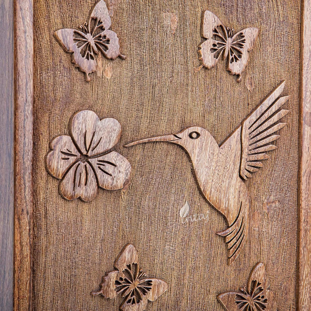 Handcarved Wooden Cremation Urn – White Butterfly Birds with Hummingbird Design – Suitable for Adult Men & Women – 250lbs Capacity