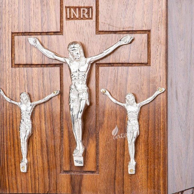 Handcarved Wooden Cremation Urn – Cross & Jesus Design – Suitable for Adult Men & Women, Mom & Dad, Pets & Cats – 115 Cu/in Capacity